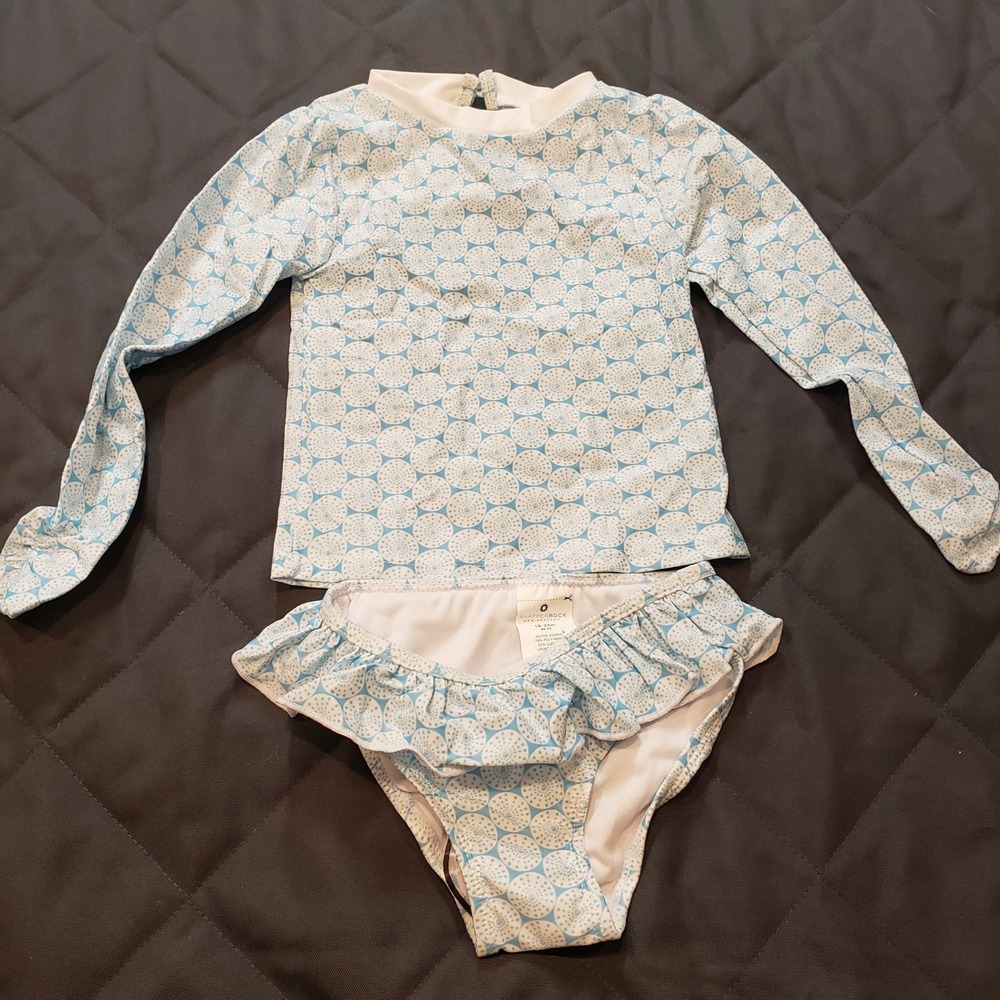 Snapper Rock Kids Blue Medallion Rash Guard Ruffle Bikini Set 18-24M